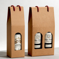 Boîte cadeau en carton ivoire pour vin, personnalisée avec impression dorée, motif vigne, pour une ou deux bouteilles, avec fenêtre, sac de transport pour vin