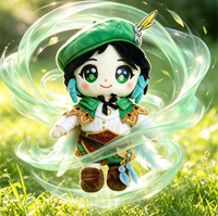 Peluches personnalisées Venti Barbatos style Genshin Impact, peluches de personnages de jeu personnalisées, béret vert, vêtements aux couleurs vives