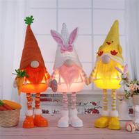 Gnome en peluche vert et rose fantaisiste avec un chapeau pliable à lumière LED chaude, décoration de Pâques porte-bonheur