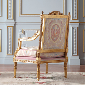 Ghế tựa lưng cao bằng gỗ nguyên khối chạm khắc cổ điển, bọc vải, sang trọng, dành cho phòng khách - Product Image 4