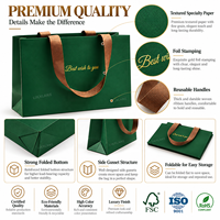 Sac en papier vert personnalisé avec poignée en ruban tissé, logo en feuille d'or, sac de luxe pour le commerce de détail, les mariages et l'emballage de cadeaux