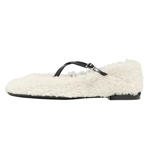 <span class=keywords><strong>Ballerine</strong></span> OEM in shearling con punta tonda e cinturini incrociati con fibbia per donna, all'ingrosso, taglie forti, colore nude bianco, scarpe comode - Product Image 1