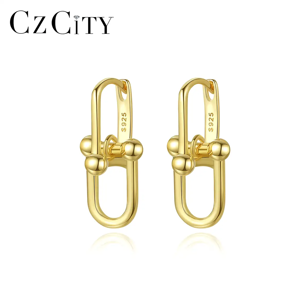 CZCITY Chunky Women Gold Sliver Bling 18K Geometric Shape Statement Fashion With Charm Hoop Earring