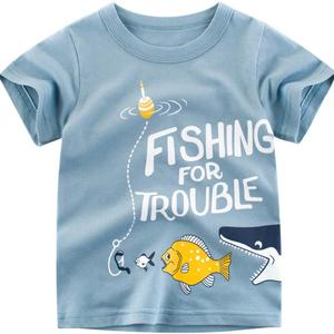 Camisetas Ecológicas para Niños Pequeños, Camiseta de Verano con Estampado de Manga Corta para Niños, Camiseta Azul Oscuro al por Mayor - Product Image 1