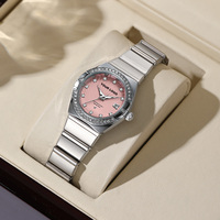 Montre pour femme en acier inoxydable de luxe avec logo personnalisé, mouvement à quartz original, aiguilles lumineuses, échelle de diamants, date, pour femmes