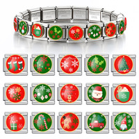 Nouveau Bracelet à Breloques Italien Personnalisable en Acier Inoxydable Plaqué Or 9mm, Motif Arbre de Noël et Bonhomme de Neige, Cadeau de Noël Tendance