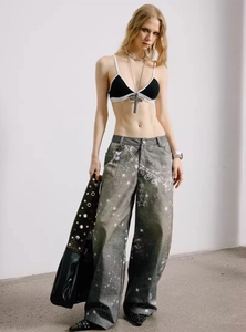 กางเกงยีนส์ทรงหลวมเอวสูงสำหรับผู้หญิง ระบายอากาศได้ดี สไตล์วินเทจอเมริกันเรโทร ลุคย้อนยุค ขาดๆ แบบหลวมๆ ขากว้าง ทรงตรง สไตล์ Y2K - Product Image 2