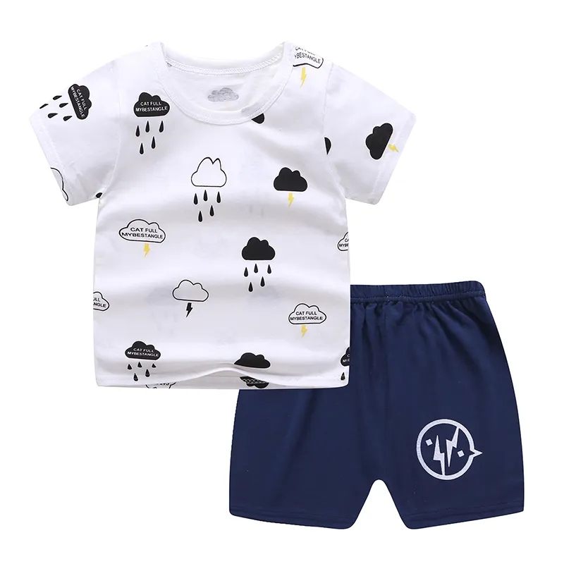 Boys Clothings Sets Kids Boutique 2 Pcs Pure Cotton Short Sleeve Children Clothes Suit Summer Baby Clothings 