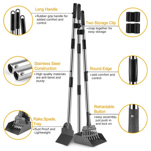 Kit de pala para caca de perro de acero inoxidable Juego de bandeja y soporte para rastrillo de garra de desecho duradero para limpieza de mascotas - Product Image 2