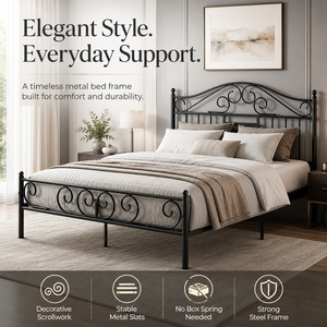 Lit double mobile 2026 au design <span class=keywords><strong>nordique</strong></span> rétro avec cadre en acier courbé et design moderne et épuré pour chambre à coucher - Product Image 1