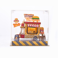 Wincent - Maqueta de Camión de Hamburguesas de Madera en 3D, Rompecabezas DIY, Miniatura de Comida, Decoración de Calle, Luz LED, Diorama, Regalo para Niños