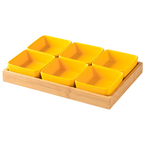 Plato cuadrado de cerámica para aperitivos con bandeja de bambú, plato dividido para aperitivos, plato para salsa de hot pot, uso doméstico - Product Image 5