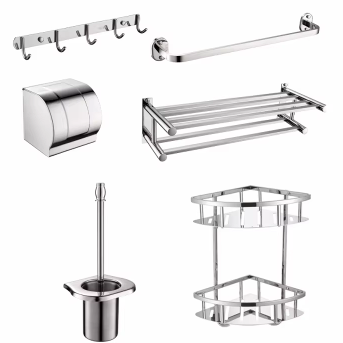 Hot Sale Modern 304Stainless Steel Bathroom Shelf High Quality with Double Decks Corner Mounted Brushed Finish Dual Tier
