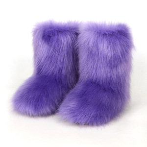Bottes d'hiver en fourrure synthétique imitation renard et raton laveur, à tige courte, bout rond, semelle en caoutchouc, pour la <span class=keywords><strong>neige</strong></span> - Product Image 5