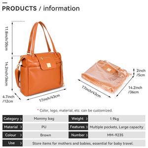 <span class=keywords><strong>Sac</strong></span> fourre-tout en cuir végétalien PU souple personnalisé de haute qualité grande capacité 11 poches trois mode bohème étanche pour maman été - Product Image 5