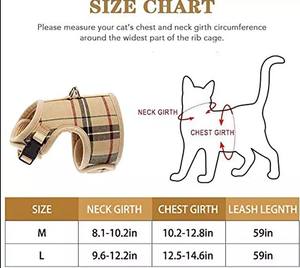 Venta directa de fábrica Suministros para mascotas Arnés y correa para gatos de entrenamiento al aire libre a cuadros suaves y transpirables - Product Image 6