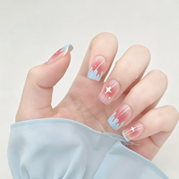 Ongles à presser dégradés rose nude avec étoiles et cœurs, ongles carrés courts réutilisables en acrylique, lot de 24 pièces pour salon