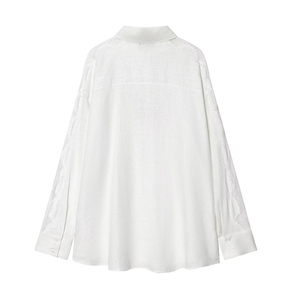 PB&ZA Donna 2026 Estate Nuova Moda Casual Camicette in Lino con Pizzo Vintage a Maniche Lunghe Camicie Bianche Femminili Blusas Chic Top - Product Image 2