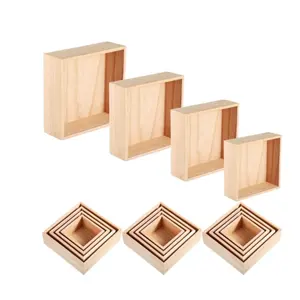 16 Pcs Unfinished Wooden Boxes for Crafts Wooden Crates Square Storage Centerpiece Boxes for Table Home Drawer Decor