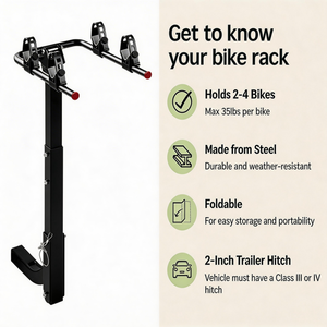 Portabici da gancio traino in acciaio per 2 <span class=keywords><strong>bici</strong></span>, pieghevole, con sistema anti-oscillazione, capacità 70 libbre, per ricevitore da 2 pollici, Classe III IV, per SUV e camion - Product Image 2