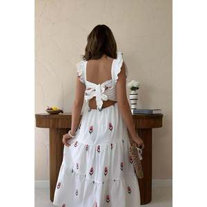 Vestido largo de lujo sin mangas con volantes en fucsia, talla XL, con forro, talla única, al por mayor - Product Image 1