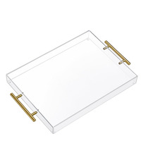 Plateau en acrylique transparent, plateau de service en acrylique personnalisé, plateau décoratif en acrylique festonné, organisateur de table basse moderne