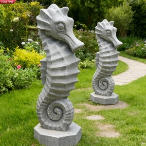 Escultura de Caballito de Mar Tallada a Mano en Mármol Natural YOUFINE, Estatua de Hipocampo para Decoración de Jardín al Aire Libre y Costa - Product Image 1