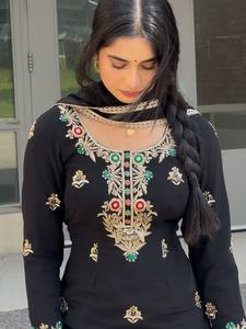 Designer Heavy Embroidery Sequence Work Top-Sharara Dupatta Indian & Pakistani Party Wear with <b>Lace</b> <b>Sleeves</b> Made Chinon Silk - Product Image 6