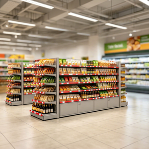 Light Duty Display Racks Gondola for Retail Supermarket <b>Shelves</b> Customizable Dimensions Cold Rolled Steel Single Sided - Product Image 1