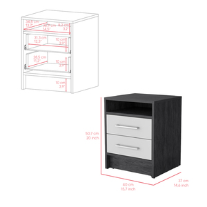 Nightstand Cartiz Two <b>Drawers</b> Smokey Oak White Finish Bedroom <b>Storage</b> - Product Image 3