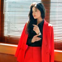 Ensemble de costumes de bureau pour femme, rouge, sexy, élégant, formel, sur mesure, nouveau, blazer marron à manches longues, coupe ajustée