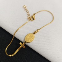 Bracelet à breloque croix religieuse chrétienne en acier inoxydable plaqué or 18 carats, vintage, unisexe, cadeau
