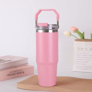 Gobelet de voyage pour voiture avec poignée, 20oz 30oz, en acier inoxydable à double paroi, avec couvercle, paille et base antidérapante - Product Image 1