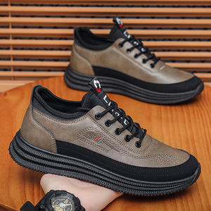 Baskets sportives pour hommes en cuir véritable à plateforme à lacets, confortables pour la course, le sport et le quotidien, basses, chaussures de travail printanières - Product Image 6