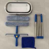 Kit de nettoyage de vitres Qingle 12 litres avec seau pliable, grattoir à vitres et raclette à fenêtre avec perche télescopique en acier