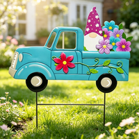 Piquets de jardin en métal 3D faits à la main avec gnome et bouquet de fleurs, décoration d'art extérieur pour la cour, ornement de pelouse