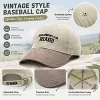 Casquette de baseball vintage en velours côtelé avec lettres brodées, respirante, protection solaire, chapeau souple pour les trajets quotidiens et le shopping en ville