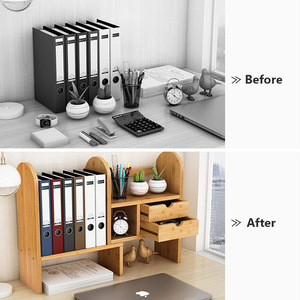Wooden <b>Desktop</b> Organizer With Drawers And <b>Shelves</b> For Office Desk Storage Natural Wood Color Rectangle Shape Freestanding - Product Image 4