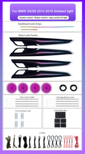 Éclairage d'ambiance LED pour voiture <span class=keywords><strong>BMW</strong></span> X5/X60 2014-2019 F15/F16 Symphony, 64 couleurs, couvercle de haut-parleur décoratif, accessoires - Product Image 6