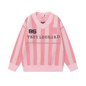 Pull en jersey style color block vintage à rayures et col en V pour hommes et femmes, nouvelle collection automne, style preppy, ample, polyvalent, tricot décontracté - Product Image 4