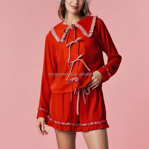 Conjunto <span class=keywords><strong>de</strong></span> <span class=keywords><strong>Pijamas</strong></span> Navideños Personalizados, Ropa <span class=keywords><strong>de</strong></span> Dormir con Cuello Marinero, Cierre <span class=keywords><strong>de</strong></span> Tres Lazos, Top con Volantes y Pantalones Cortos, Ropa <span class=keywords><strong>de</strong></span> Dormir Festiva para Mujer - Product Image 1