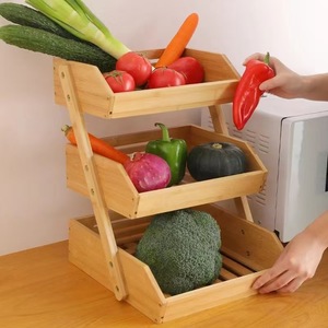 Wooden Three Tier <b>Kitchen</b> Storage Rack 3 Floors Multifunctional Organizer For Bread Fruit Vegetable Storage - Product Image 3
