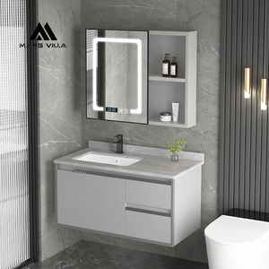 Meuble-lavabo sur pied Mars Villa OEM 120 cm avec pieds dorés, armoire vert émeraude et plateau en pierre blanche pour hôtel - Product Image 6
