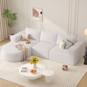 Ensemble de canapé convertible en forme de L moderne, tissu sherpa blanc, éponge, siège extra profond, pas de montage, salon confortable et chaleureux - Product Image 1