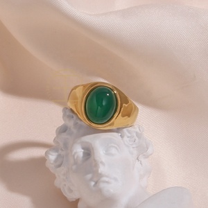Dreamshow Black Brown Emarald Gemstone <strong>Ring</strong> in 18K Gold Plated Stainless Steel Opal <strong>Rings</strong> for Women Jewelry - Product Image 4