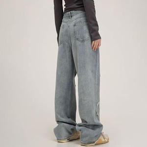 <span class=keywords><strong>Pantaloni</strong></span> in Denim blu Vintage personalizzati di fabbrica <span class=keywords><strong>per</strong></span> ragazze <span class=keywords><strong>pantaloni</strong></span> larghi dritti larghi Jeans da donna personalizzati con toppa ricamata a stella - Product Image 5