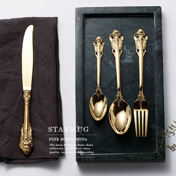 Di alta qualità di lusso Royal in acciaio inox 304 oro posate specchio oro elegante cucchiaio forchetta coltello posate set