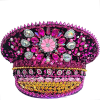 Casquette de Capitaine Rouge Unisexe Adulte avec Strass et Paillettes, Accessoire Fantaisie pour Carnaval, Festival de Musique, Soirée Thème, Activités Extérieures, Casquette Bling Rave