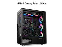 Boîtier d'ordinateur PC de jeu ATX à porte ouverte en verre trempé SAMA 3509, tour moyenne, noir