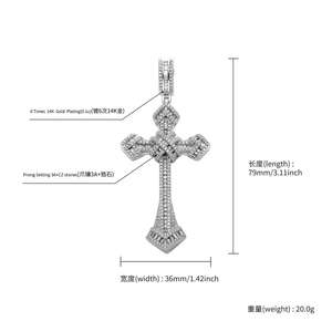 Collana Hip-hop con Ciondolo a Croce in Rame Stile Cristian Classico, Placcata Argento/Oro, con Zirconi Brillanti Effetto Diamante - Product Image 3